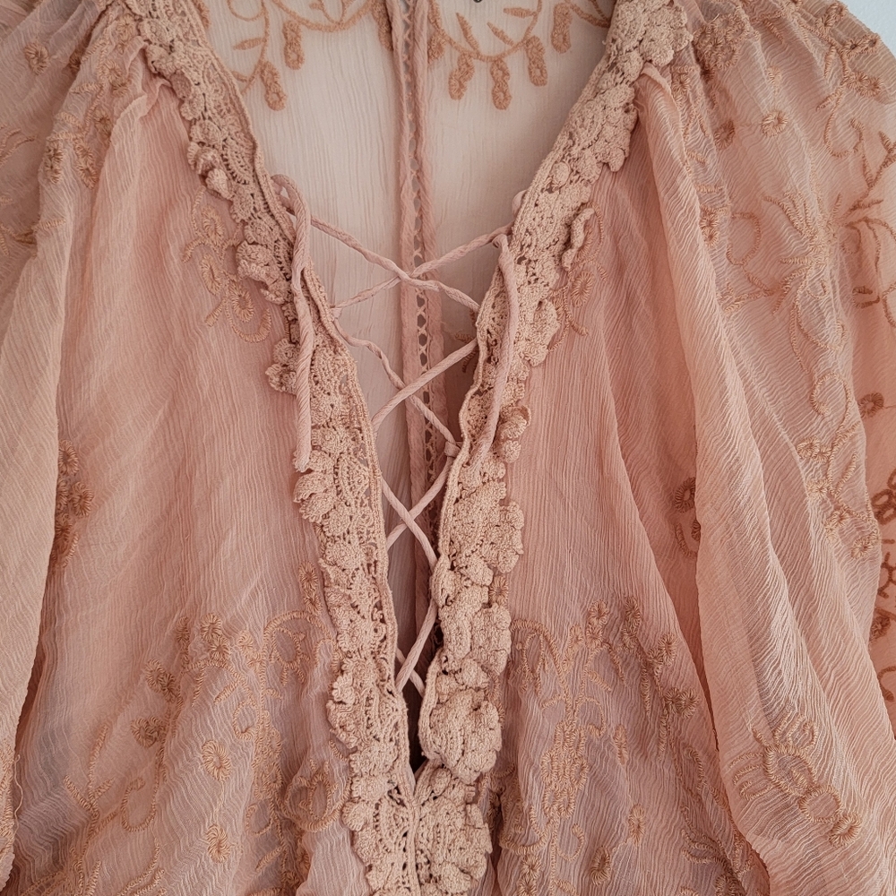 Free People Lace Dress Tunic Lace Up S/M Hippie Boho Renaissance Festival Breezy - Picture 5 of 14